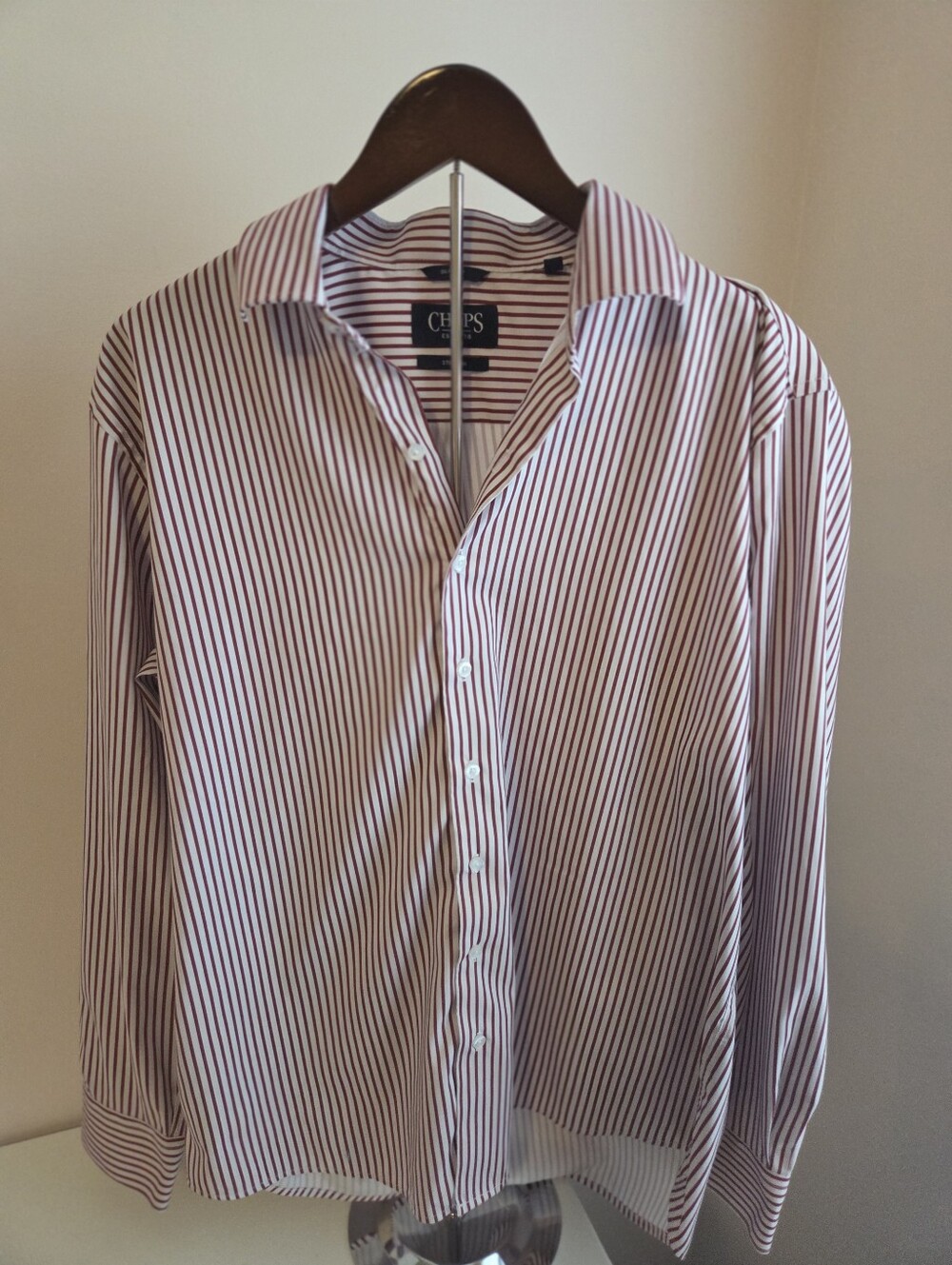 Chaps Men’s Burgundy & White Striped Dress Shirt